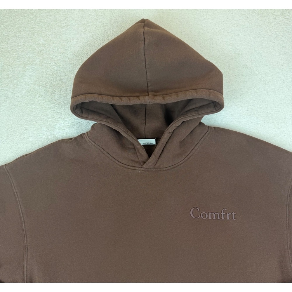 Comfrt Hoodie Chocolate Brown Heavyweight Fleece Pullover Mens L Puff Logo - Picture 7 of 15